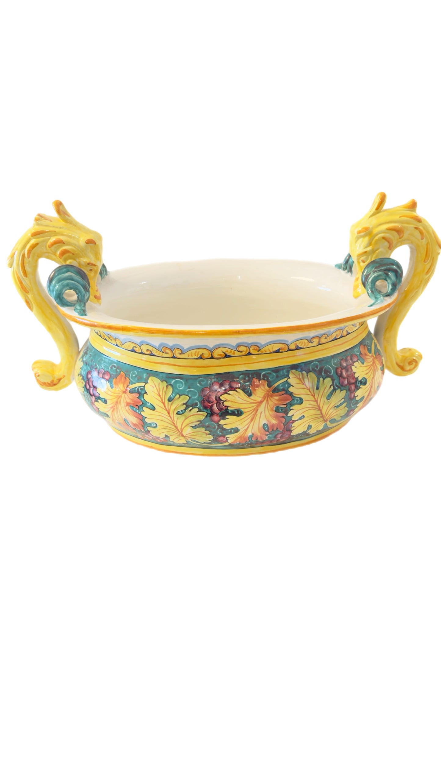 VINTAGE & COLLECTIBLE CERAMICS Hand-Painted Ceramic Grape Clusters Centerpiece Bowl