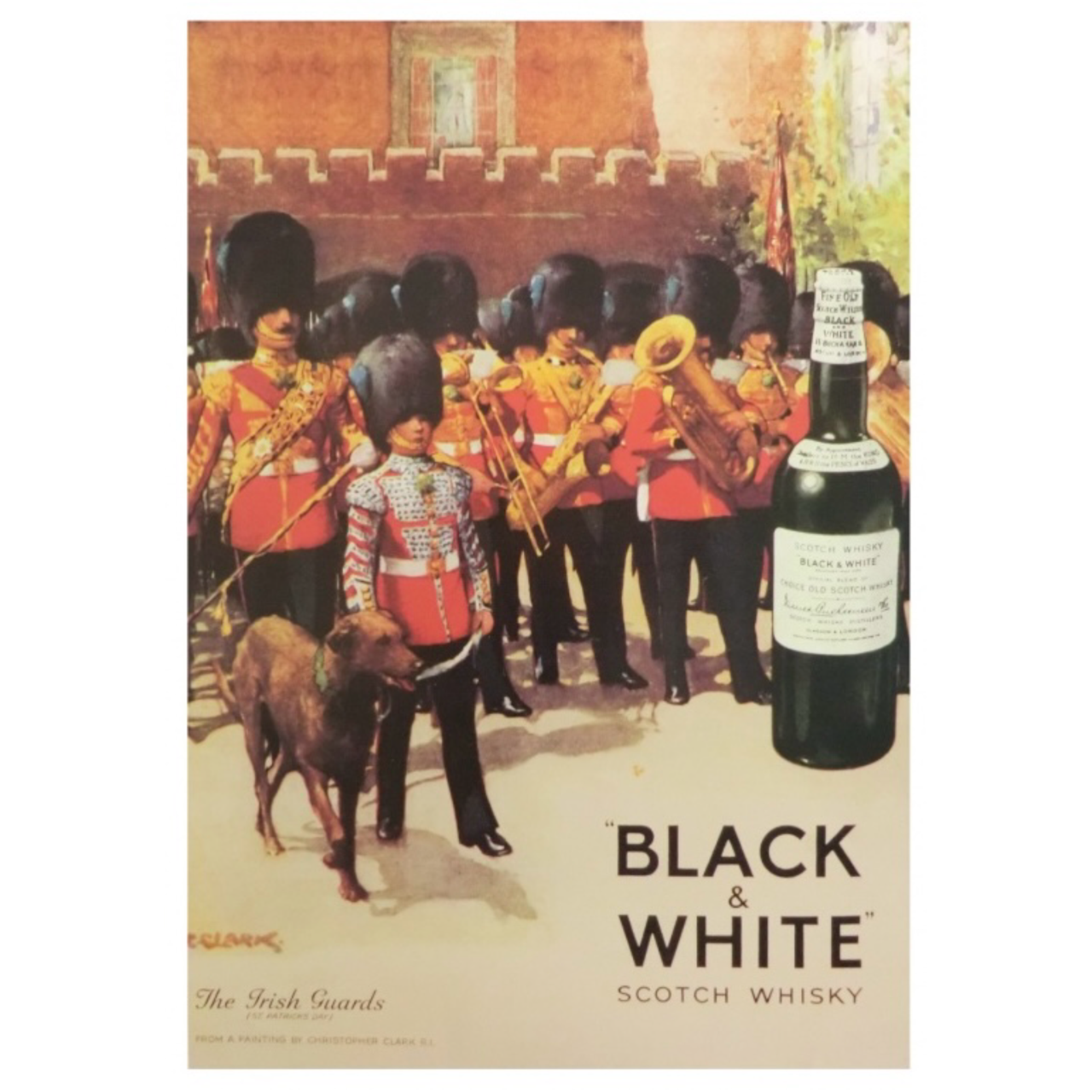 Black & White Scotch Whisky – The Irish Guards | Vintage Advertising Poster