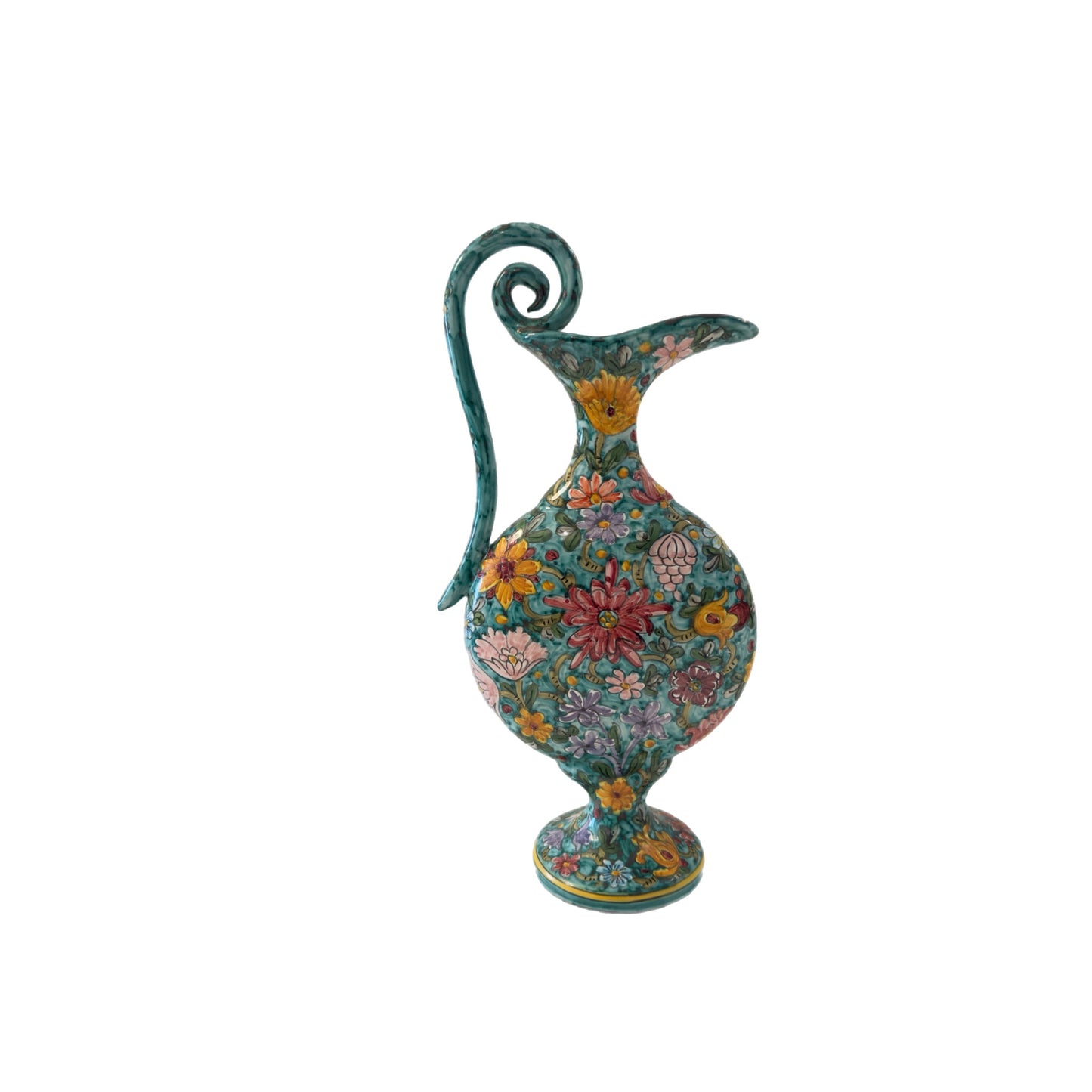 VINTAGE & COLLECTIBLE CERAMICS Hand-Painted Italian Floral Ceramic Amphora from Gubbio