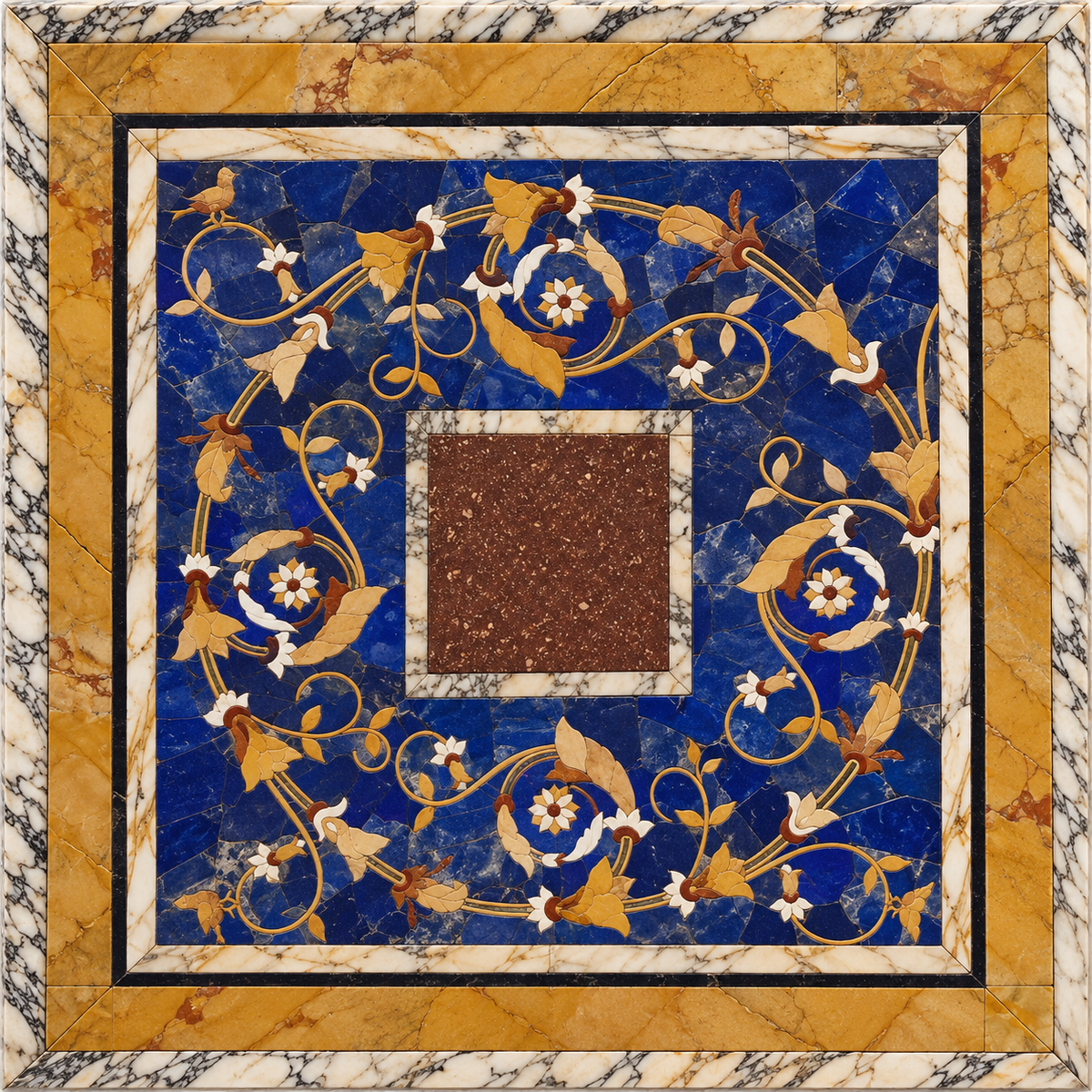 Handcrafted Mosaic Table Top with Reclaimed Antique Marble