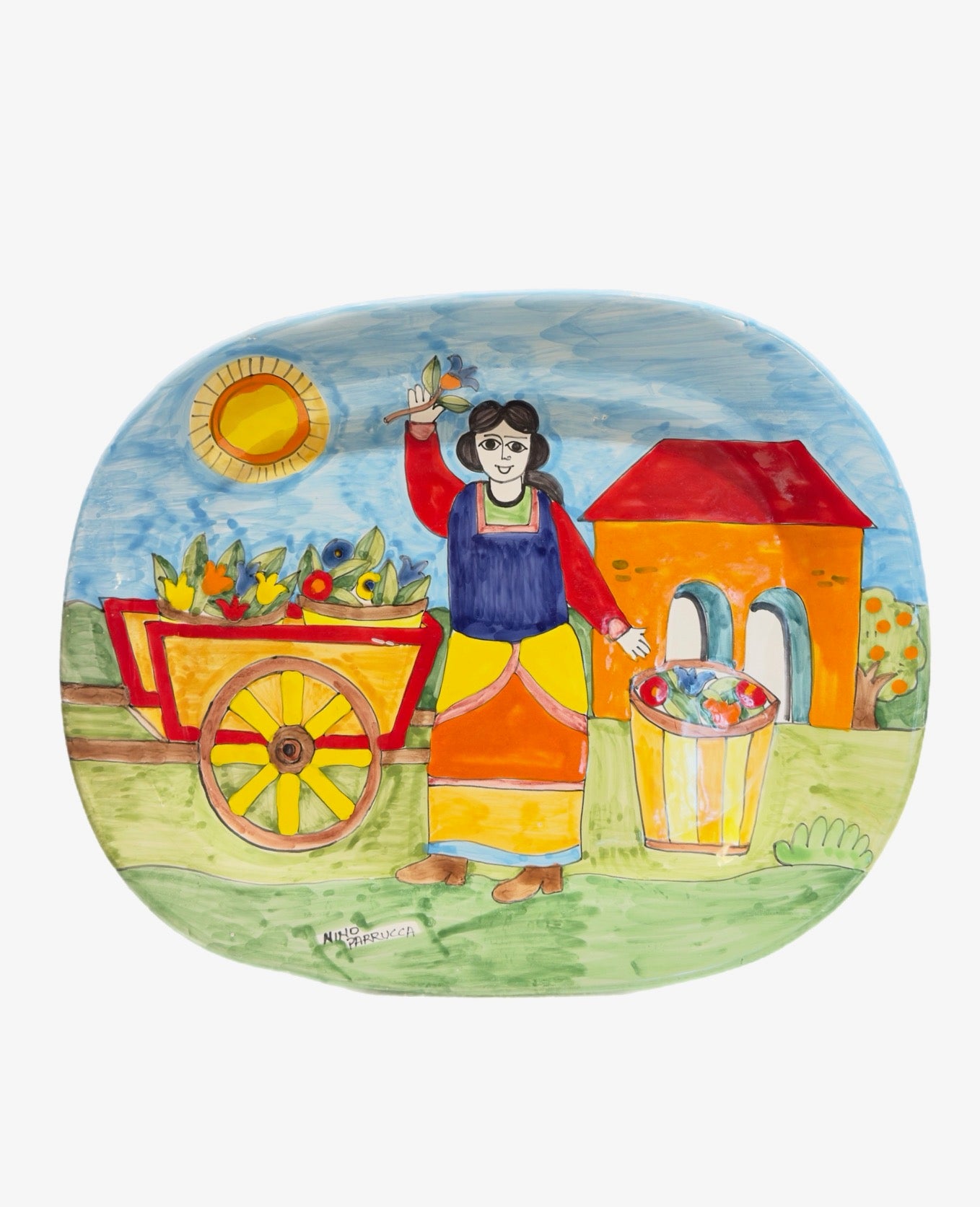 PRE-OWNED Nino Parrucca Woman with Fruit Cart Platter