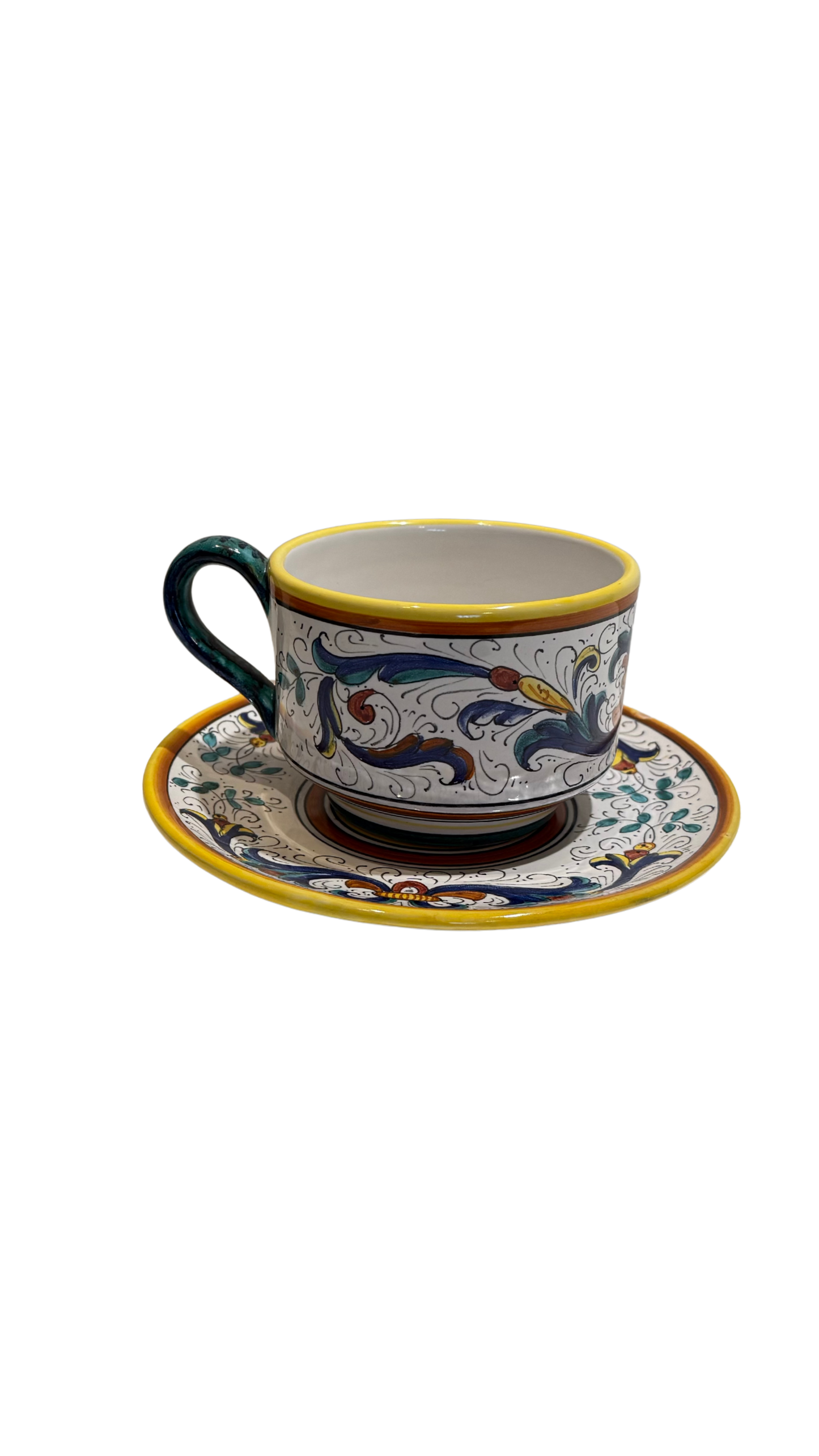 VINTAGE & COLLECTIBLE CERAMICS Italian Hand-Painted Ceramic Latte Cup & Saucer by Franco Mari
