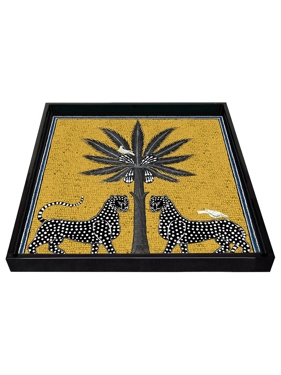 Ortigia Sicilia Tray: Panthers, 10x10 - yellow