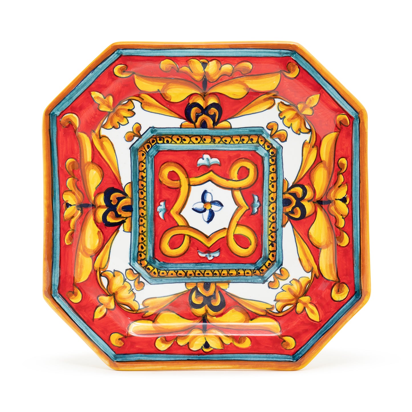 Pia Ricamo Rosso center knot octagonal Dessert plate
