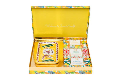 Lemon Maiolica Gift Set — Hand-Painted Soap Dish & Three Italian Soaps