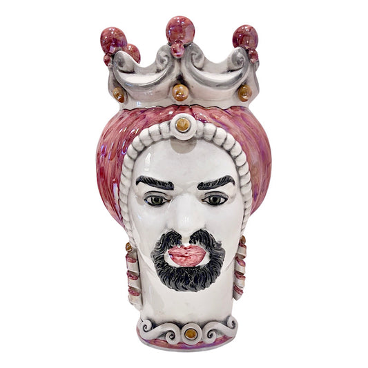 Schittone Modern Moro Moorish Head in Rose Iridescent, ceramics, pottery, italian design, majolica, handmade, handcrafted, handpainted, home decor, kitchen art, home goods, deruta, majolica, Artisan, treasures, traditional art, modern art, gift ideas, style, SF, shop small business, artists, shop online, landmark store, legacy, one of a kind, limited edition, gift guide, gift shop, retail shop, decorations, shopping, italy, home staging, home decorating, home interiors