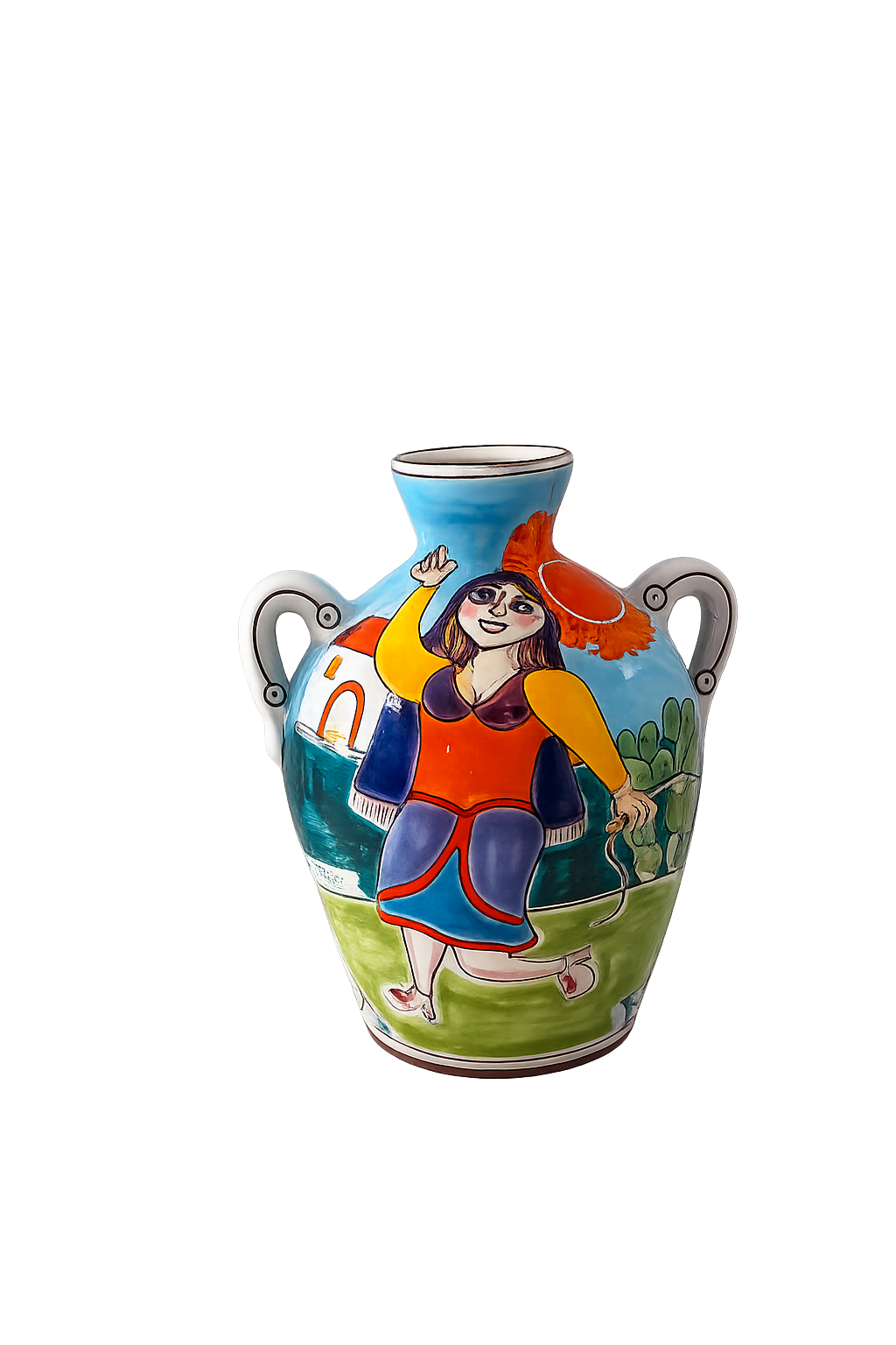 Giovanni De Simone Vintage Hand-Painted  Girl w/ Horse Vase