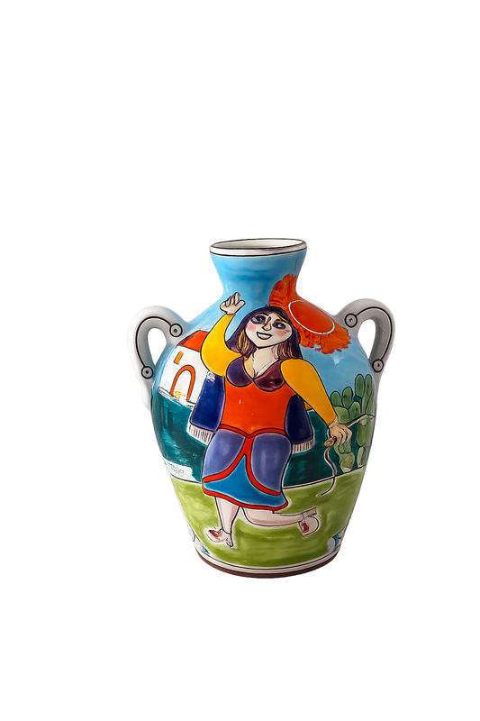 Giovanni De Simone Vintage Hand-Painted  Girl w/ Horse Vase