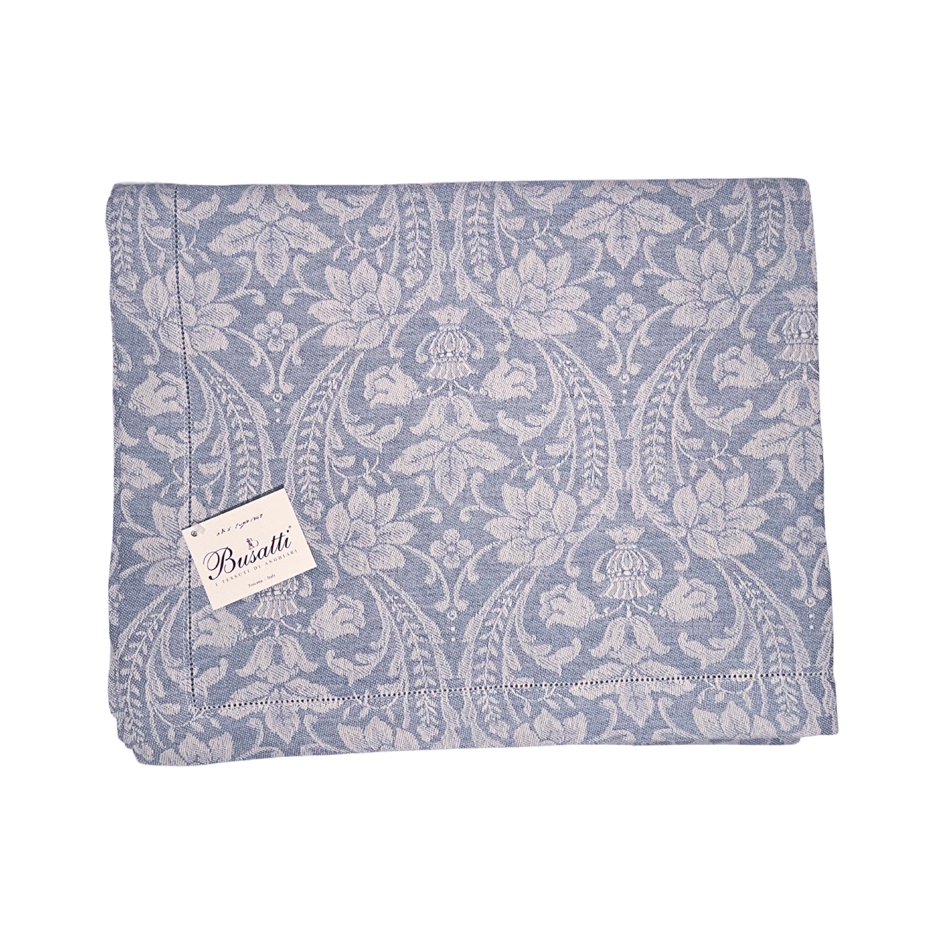 Busatti Tablecloth 68" x 98" Rectangular, Jacquard Linen - Blues