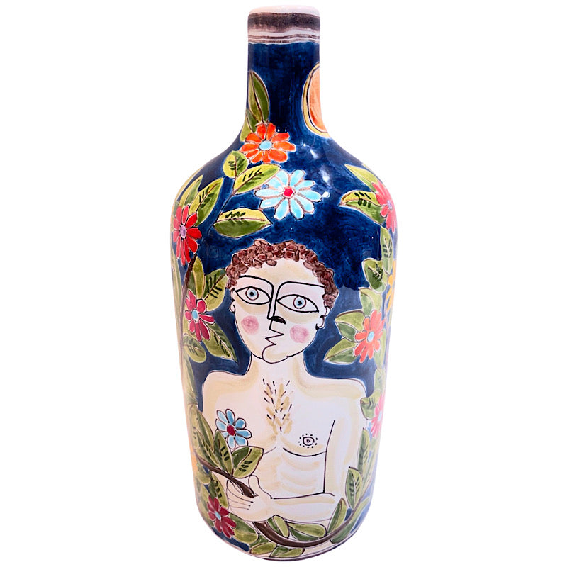 Adam & Eve In the Garden Bottle Vase, ceramics, pottery, italian design, majolica, handmade, handcrafted, handpainted, home decor, kitchen art, home goods, deruta, majolica, Artisan, treasures, traditional art, modern art, gift ideas, style, SF, shop small business, artists, shop online, landmark store, legacy, one of a kind, limited edition, gift guide, gift shop, retail shop, decorations, shopping, italy, home staging, home decorating, home interiors