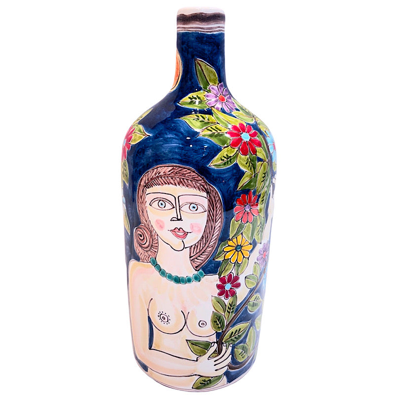 Adam & Eve In the Garden Bottle Vase, ceramics, pottery, italian design, majolica, handmade, handcrafted, handpainted, home decor, kitchen art, home goods, deruta, majolica, Artisan, treasures, traditional art, modern art, gift ideas, style, SF, shop small business, artists, shop online, landmark store, legacy, one of a kind, limited edition, gift guide, gift shop, retail shop, decorations, shopping, italy, home staging, home decorating, home interiors