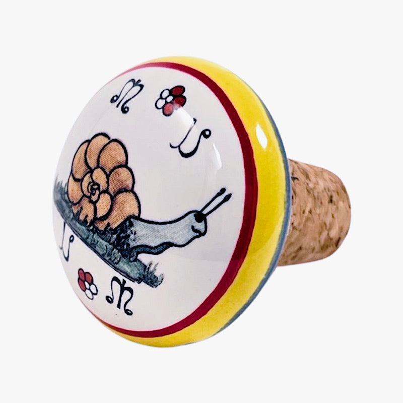 Contrade Design Wine Stopper: Snail, ceramics, pottery, italian design, majolica, handmade, handcrafted, handpainted, home decor, kitchen art, home goods, deruta, majolica, Artisan, treasures, traditional art, modern art, gift ideas, style, SF, shop small business, artists, shop online, landmark store, legacy, one of a kind, limited edition, gift guide, gift shop, retail shop, decorations, shopping, italy, home staging, home decorating, home interiors