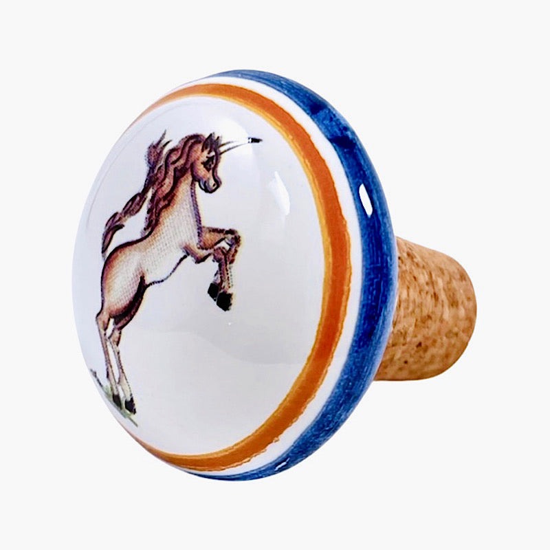 Contrade Design Wine Stopper: Unicorn, ceramics, pottery, italian design, majolica, handmade, handcrafted, handpainted, home decor, kitchen art, home goods, deruta, majolica, Artisan, treasures, traditional art, modern art, gift ideas, style, SF, shop small business, artists, shop online, landmark store, legacy, one of a kind, limited edition, gift guide, gift shop, retail shop, decorations, shopping, italy, home staging, home decorating, home interiors