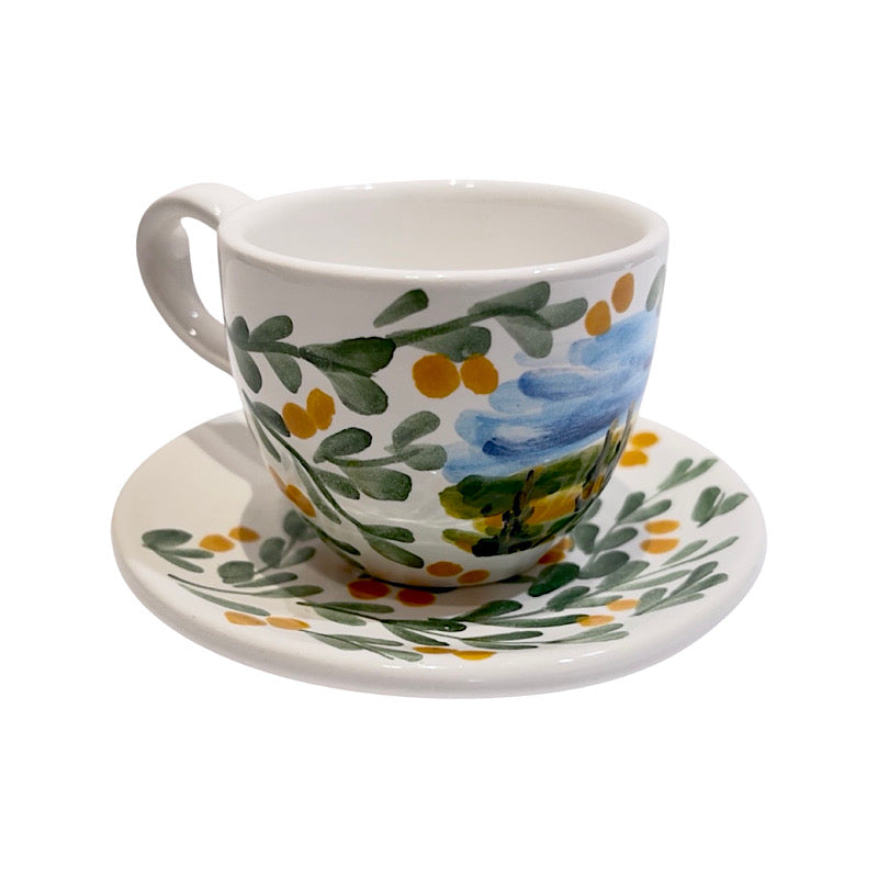 Tuscan Countryside Espresso Cup, ceramics, pottery, italian design, majolica, handmade, handcrafted, handpainted, home decor, kitchen art, home goods, deruta, majolica, Artisan, treasures, traditional art, modern art, gift ideas, style, SF, shop small business, artists, shop online, landmark store, legacy, one of a kind, limited edition, gift guide, gift shop, retail shop, decorations, shopping, italy, home staging, home decorating, home interiors