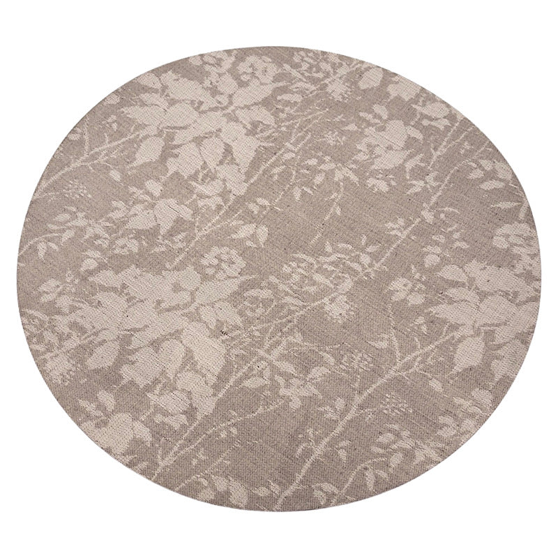 Busatti Leather & Coated Linen Round Placemat: Taupe Floral - Set of 2