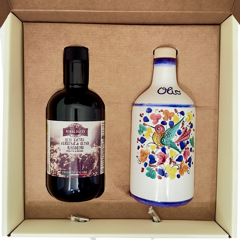 Frantoio Rinalducci Bird Oil Bottle & EVVO in Gift Box, ceramics, pottery, italian design, majolica, handmade, handcrafted, handpainted, home decor, kitchen art, home goods, deruta, majolica, Artisan, treasures, traditional art, modern art, gift ideas, style, SF, shop small business, artists, shop online, landmark store, legacy, one of a kind, limited edition, gift guide, gift shop, retail shop, decorations, shopping, italy, home staging, home decorating, home interiors