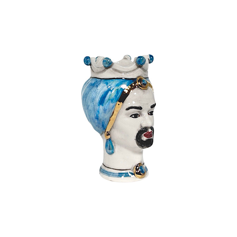 Modern Moro Moorish Head, Mini Size, Iridescent Blue