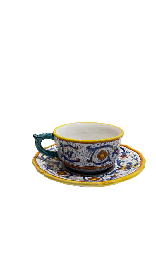 VINTAGE AND COLLECTIBLE CERAMICS Ricco Deruta CAMA Cappuccino Cup & Saucer – Hand-Painted Italian Maiolica