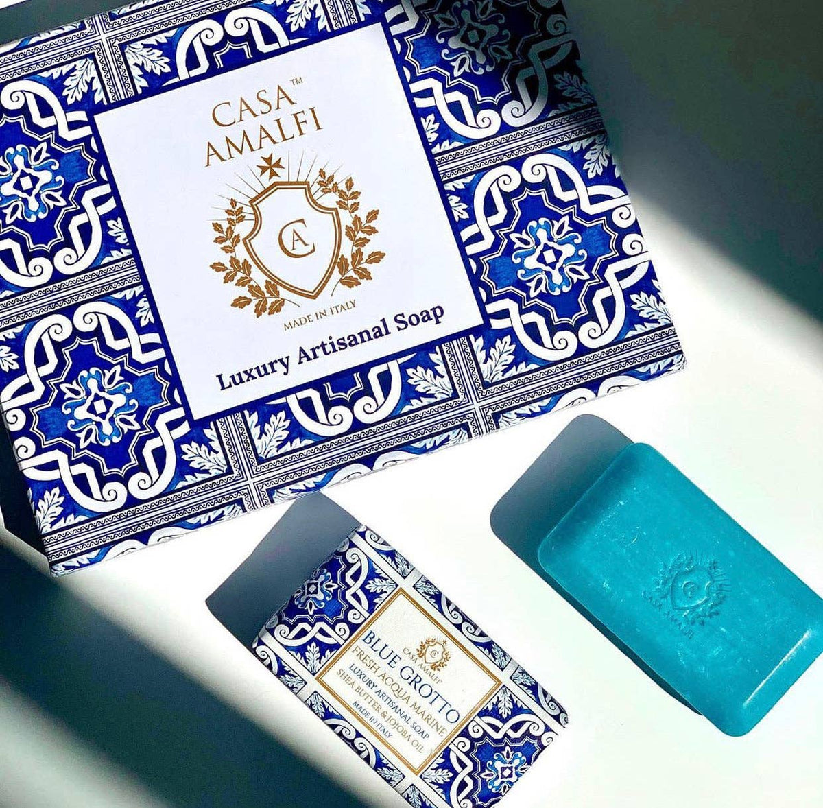 Blue Maiolica Gift Set — Hand-Painted Octopus Soap Dish & Three Italian Soaps
