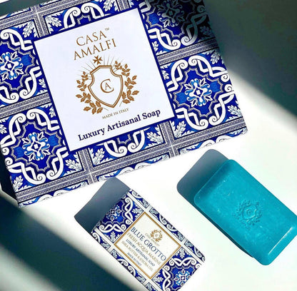 Blue Maiolica Gift Set — Hand-Painted Octopus Soap Dish & Three Italian Soaps