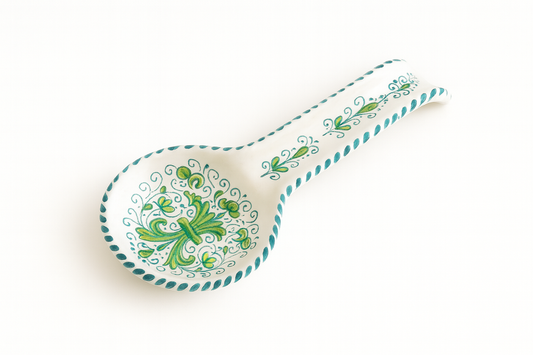 Verdelia Fiorita Italian Spoon Rest – Hand-Painted Green Floral Spoon Rest