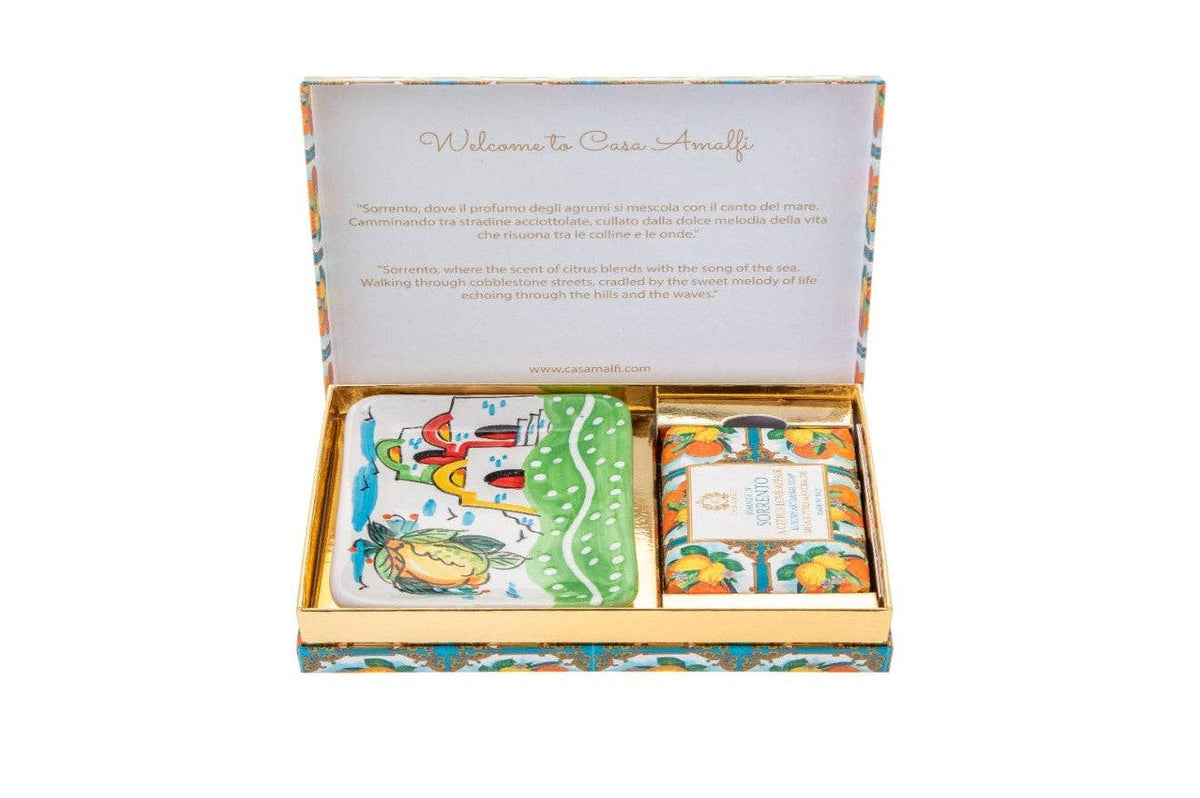 Summer in Sorrento Gift Set — Hand-Painted Coastal Soap Dish & Italian Citrus Soap