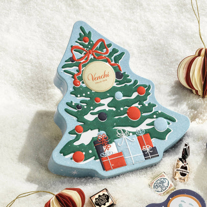 Venchi Christmas Tree Tin – Italian Chocolates with Dark Pistachio Cremino