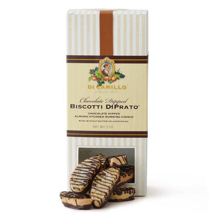 Chocolate-Dipped Biscotti Gift Box – DiCamillo Biscotti di Prato dipped in dark chocolate, ribbon-sealed box