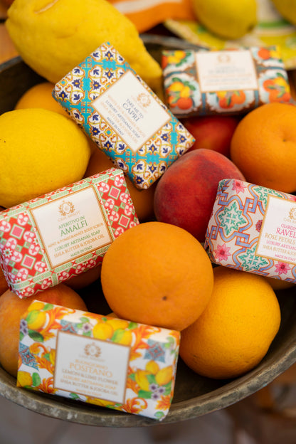 Maiolica Gift Box — Six Italian Soaps & Sisal Soap Bag