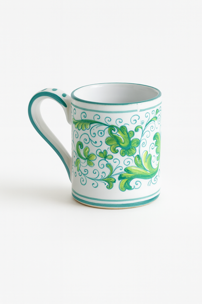 Verdelia Fiorita Italian Large Ceramic Mug – Hand-Painted Green Floral Mug