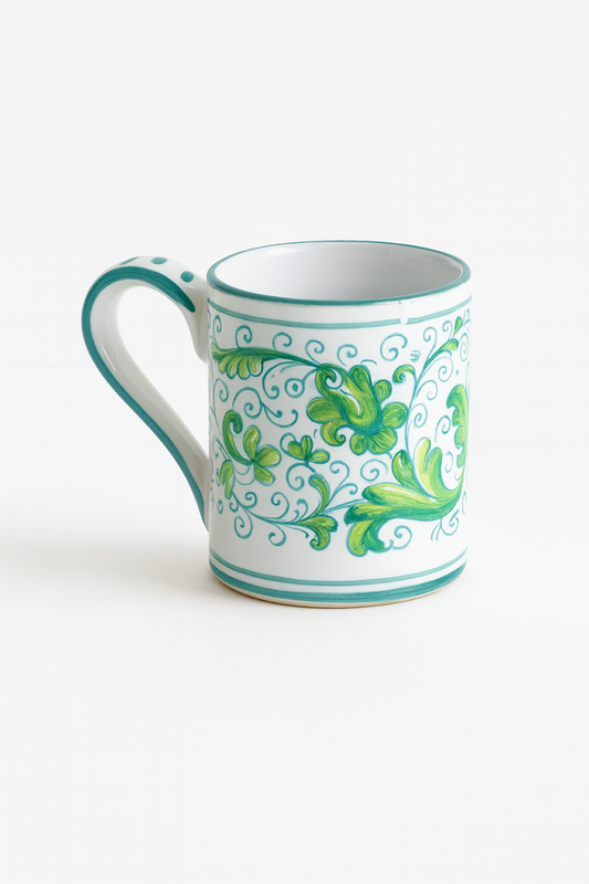 Verdelia Fiorita Italian Large Ceramic Mug – Hand-Painted Green Floral Mug