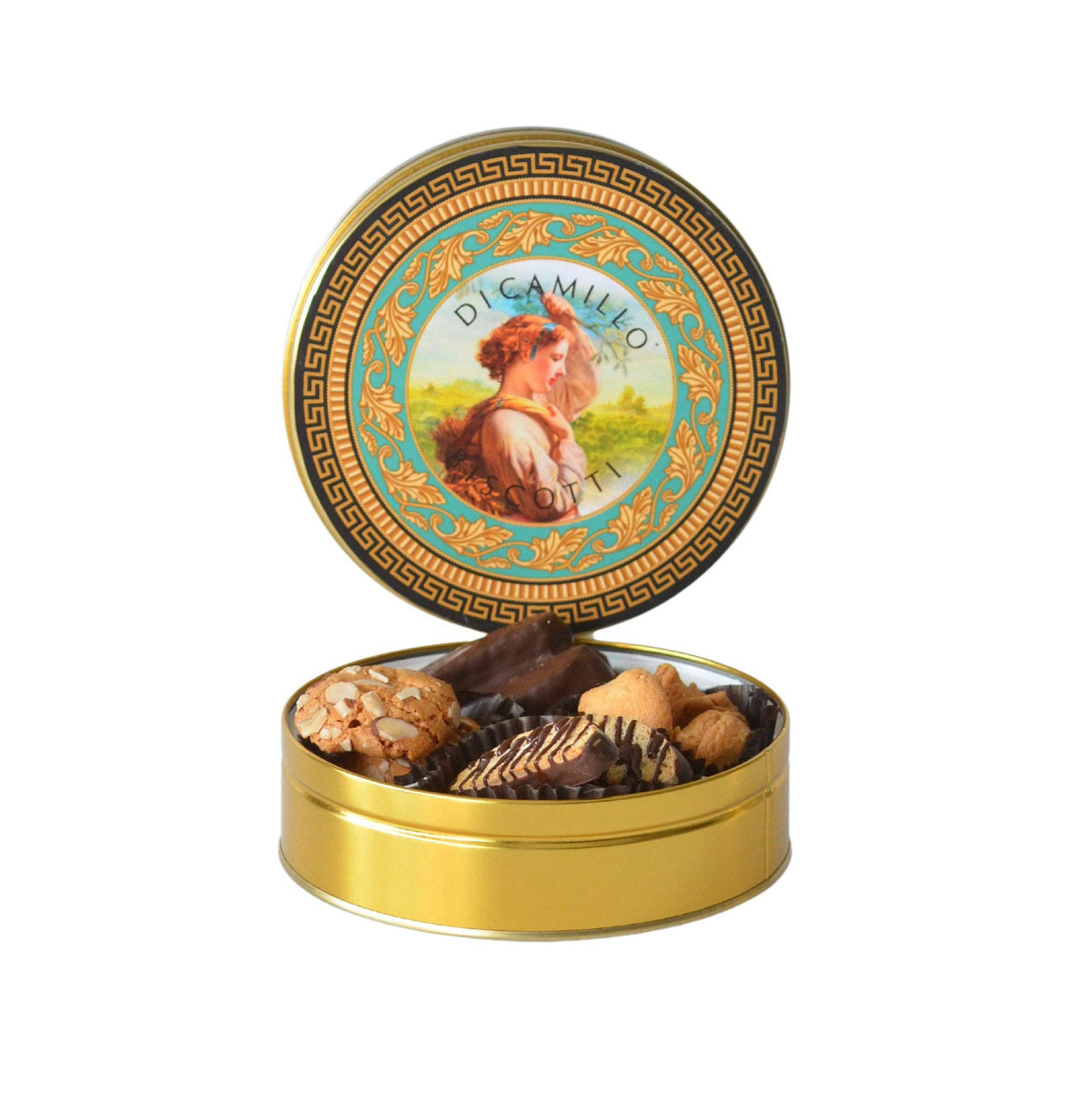 La Mietitrice Holiday Tin – DiCamillo biscotti sampler tin with Virgin of the Fields portrait on the lid