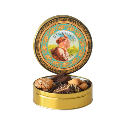 La Mietitrice Holiday Tin – DiCamillo biscotti sampler tin with Virgin of the Fields portrait on the lid
