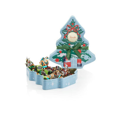 Venchi Christmas Tree Tin – Italian Chocolates with Dark Pistachio Cremino