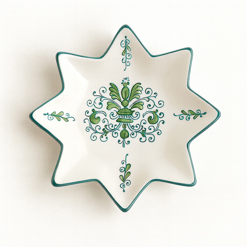 Verdelia Fiorita Italian Star Plate – Hand-Painted Green Floral Star Plate
