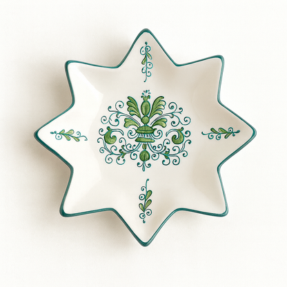 Verdelia Fiorita Italian Star Plate – Hand-Painted Green Floral Star Plate