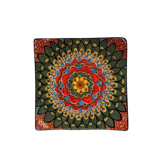 Hand-Painted Red & Green Italian Serving Platter by Geribi (11" x 11")