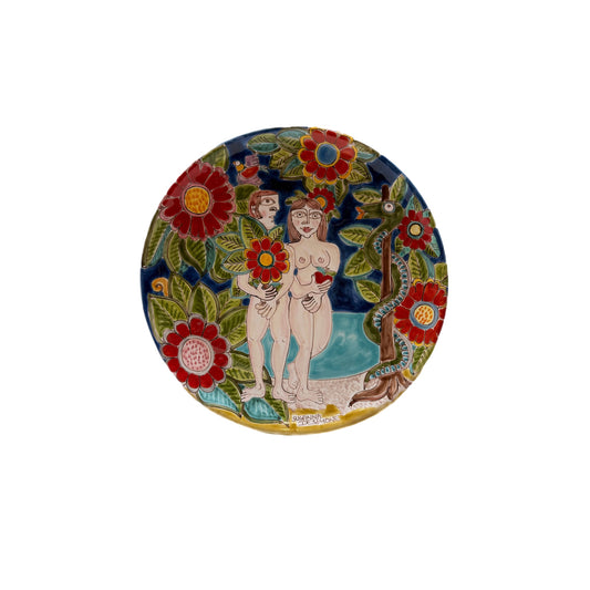 Susanna DeSimone Hand-Painted Plate – “Adam & Eve” Sicilian Garden Scene (12")