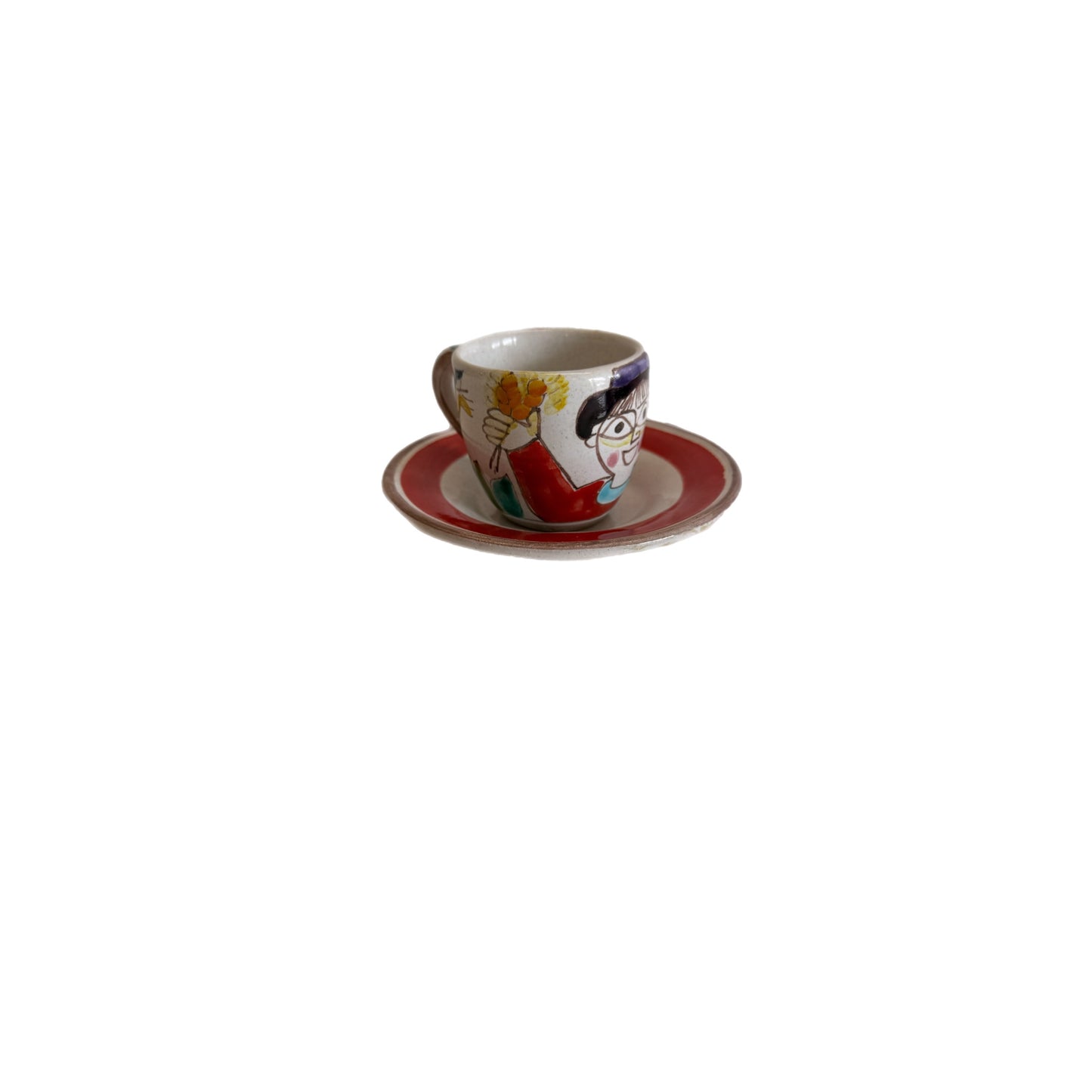 Original Vintage Giovanni DeSimone Hand-Painted Italian Espresso Cup & Saucer – Boy with Sun