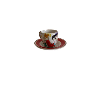 Original Vintage Giovanni DeSimone Hand-Painted Italian Espresso Cup & Saucer – Boy with Sun