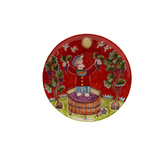 Susanna DeSimone Hand-Painted Plate – Sicilian Grape Stomping Scene (12")