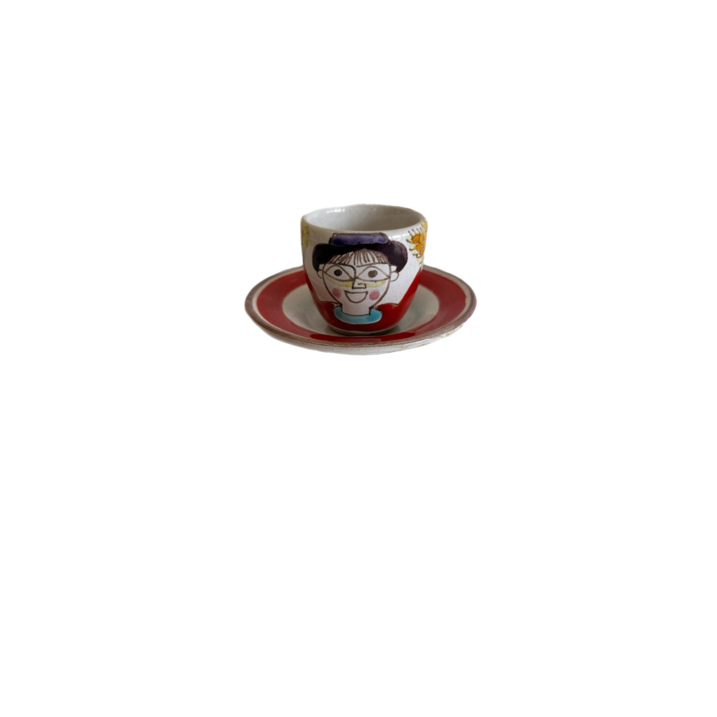 Original Vintage Giovanni DeSimone Hand-Painted Italian Espresso Cup & Saucer – Boy with Sun