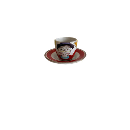Original Vintage Giovanni DeSimone Hand-Painted Italian Espresso Cup & Saucer – Boy with Sun