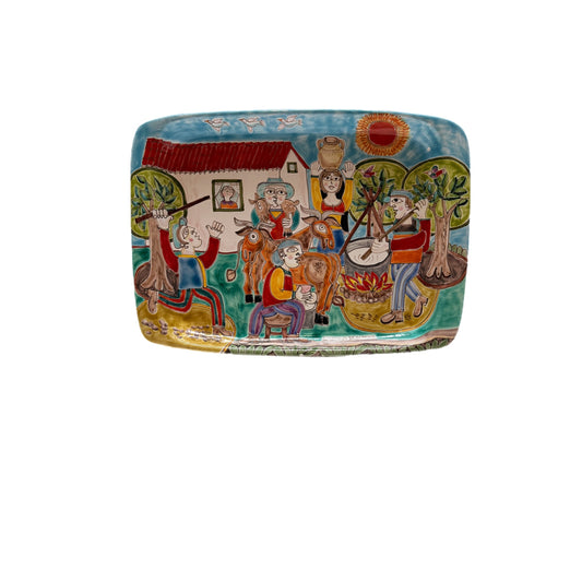 Susanna DeSimone Hand-Painted Platter – Sicilian Village Scene (15" x 11" x 1")