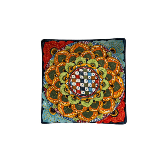 Hand-Painted Italian Orange & Olive Rosette Serving Platter by Geribi (11" x 11")