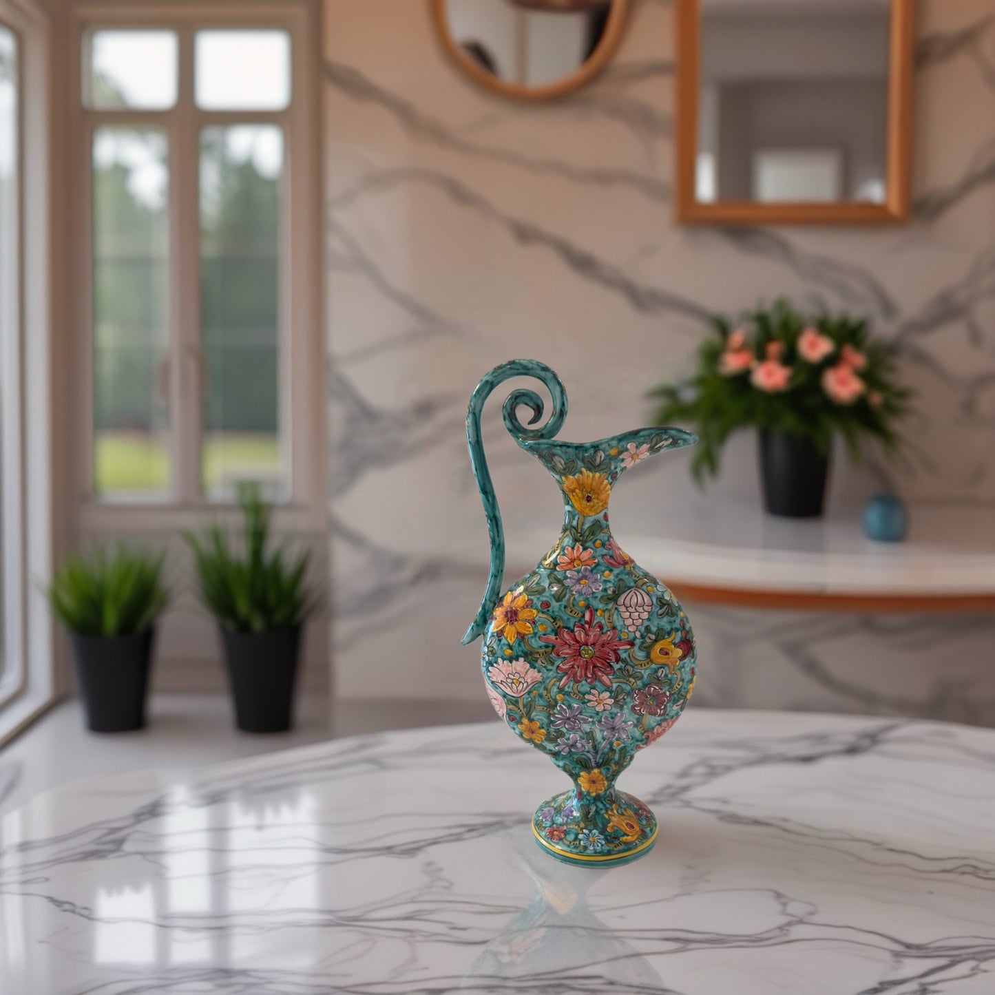 VINTAGE & COLLECTIBLE CERAMICS Hand-Painted Italian Floral Ceramic Amphora from Gubbio