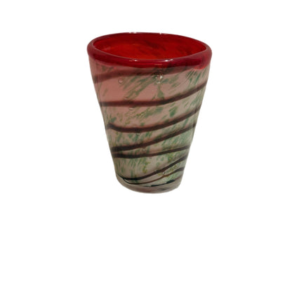 Hand-Blown Italian Glass Tumbler – Green Swirl with Red Rim