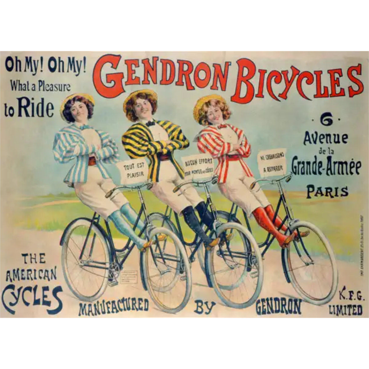 Gendron Bicycles – Avenue de la Grande Armée, Paris | Vintage French Cycling Poster
