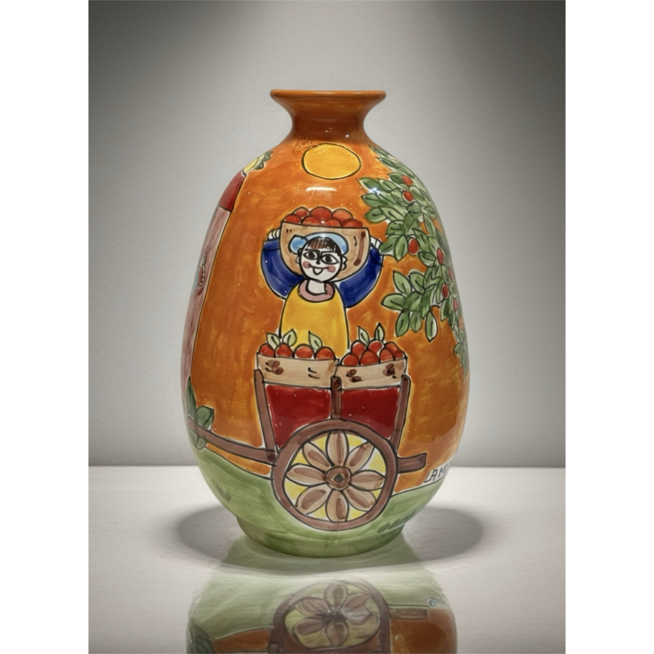 VINTAGE & COLLECTIBLE CERAMICS Hand-Painted Italian Harvest Scene Vase – La Musa Style