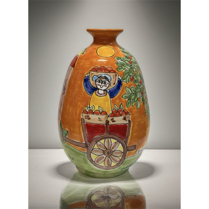 VINTAGE & COLLECTIBLE CERAMICS Hand-Painted Italian Harvest Scene Vase – La Musa Style